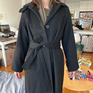 Black Belted Wool Blend Coat - Size S